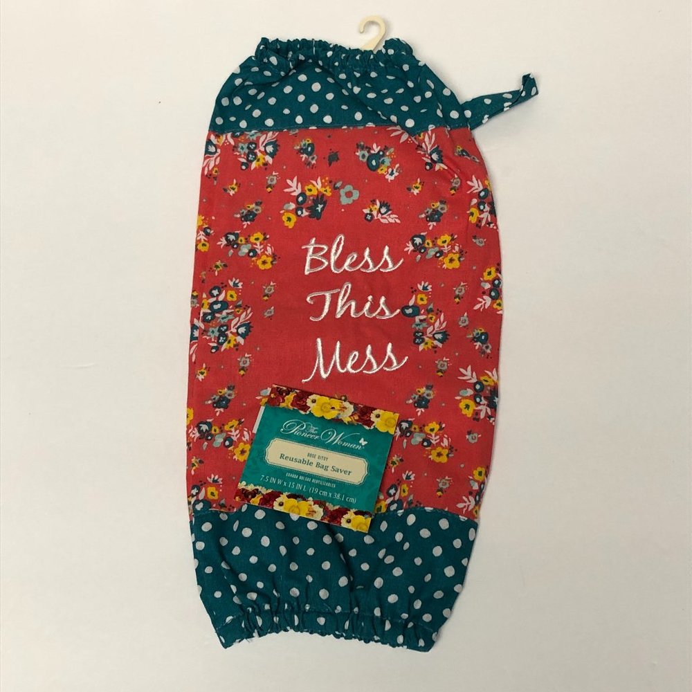 Pioneer Woman Reusable Bag Saver Multicolor Rose Ditsy "Bless this Mess" New